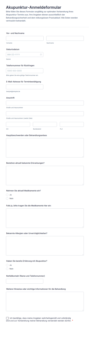 Akupunkturaufnahmeformular