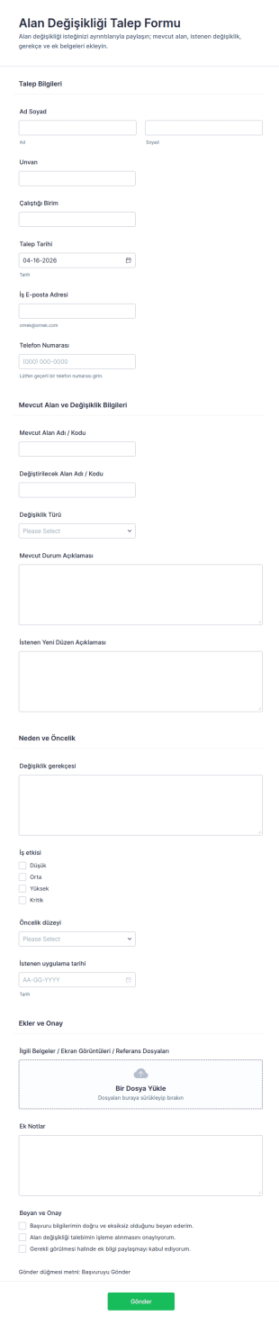 Alan Değişiklik Talep Form Şablonu