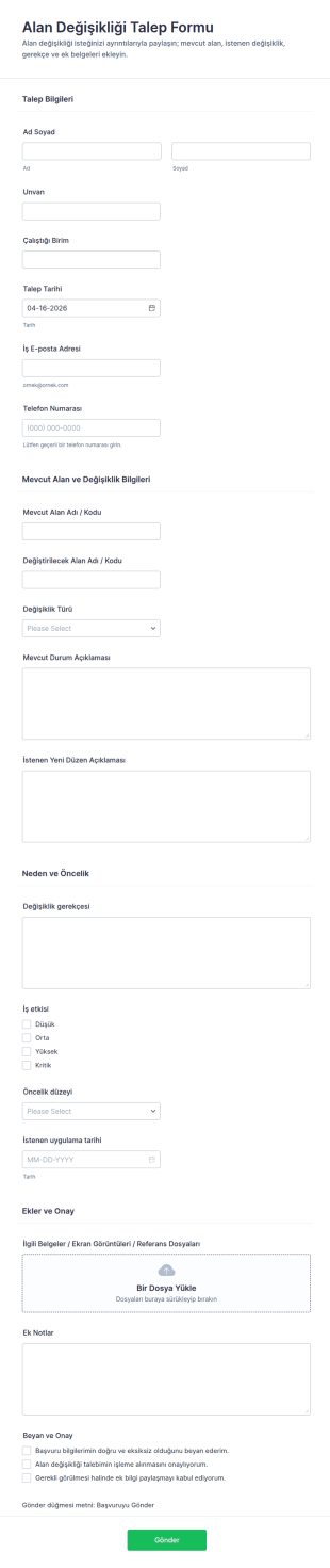 Alan Değişiklik Talep Form Şablonu