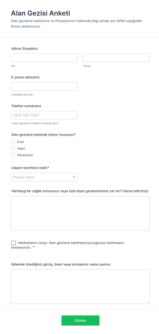 Alan Gezisi Anketi Form Template