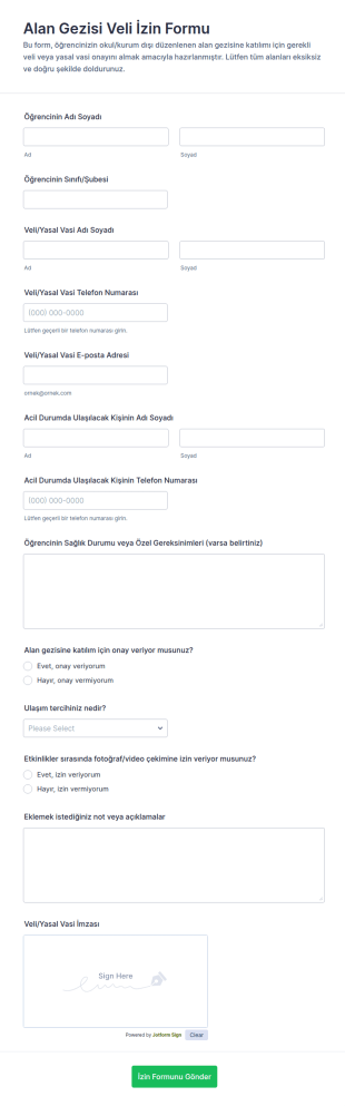 Alan Gezisi İzin Form Şablonu