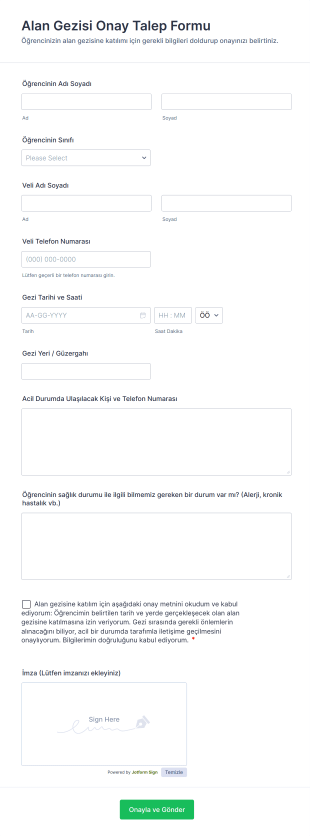 Alan Gezisi Onay Talep Form Template