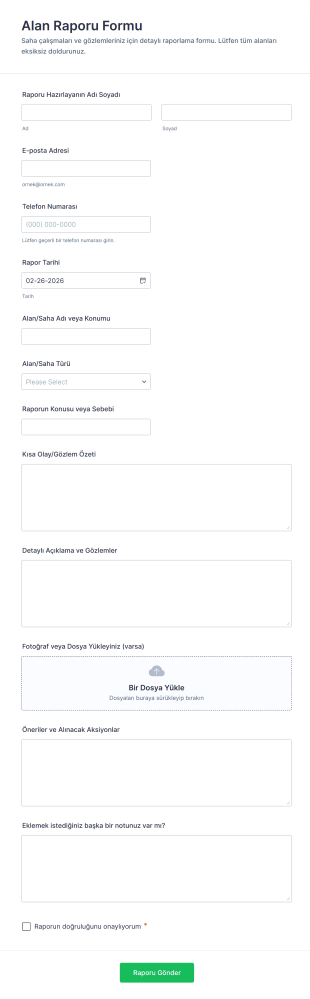Alan Raporu Form Şablonu