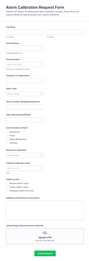 Alarm Calibration Request Form Template