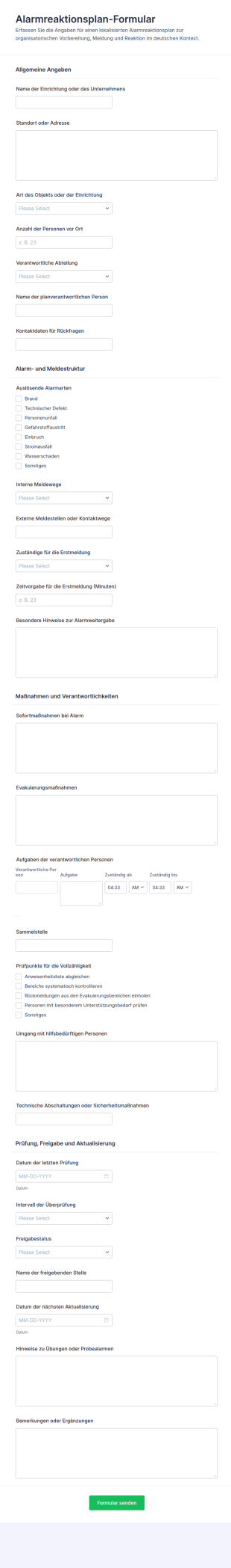 Alarm Einsatzplan Formular