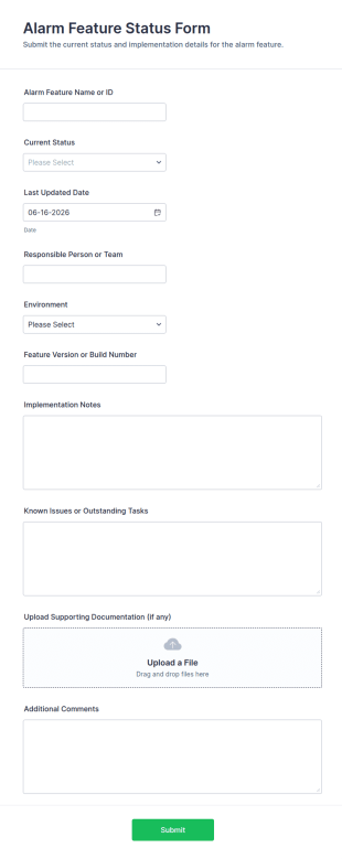 Alarm Feature Status Form Template