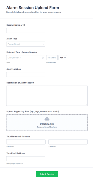 Alarm Session Upload Form Template