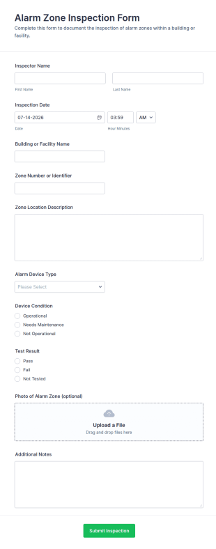 Alarm Zone Inspection Form Template