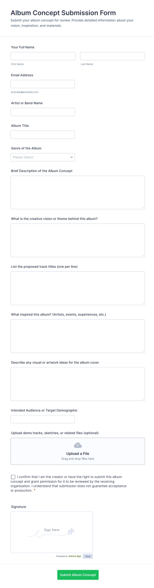 Album Concept Submission Form Template