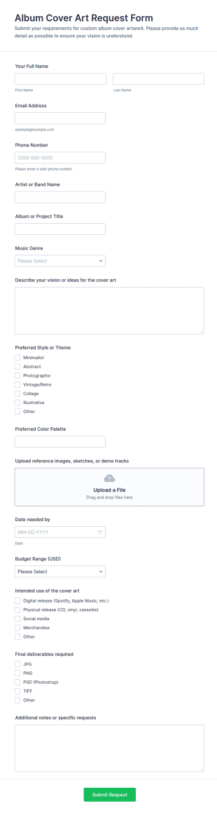 Album Cover Art Request Form Template