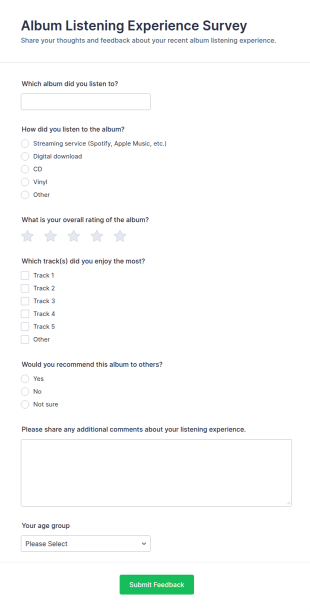 Album Listening Experience Survey Form Template