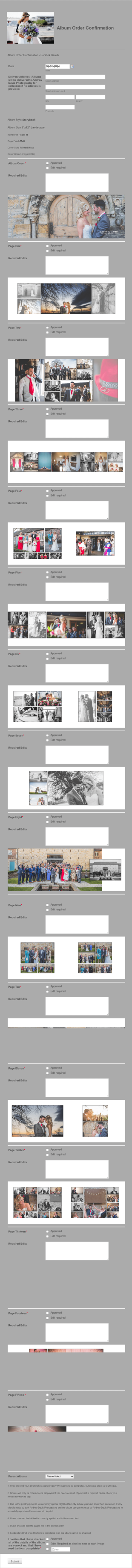 Album Order Confirmation Form Template
