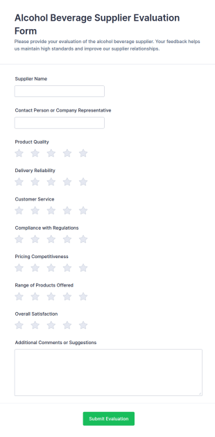 Alcohol Beverage Supplier Evaluation Form Template