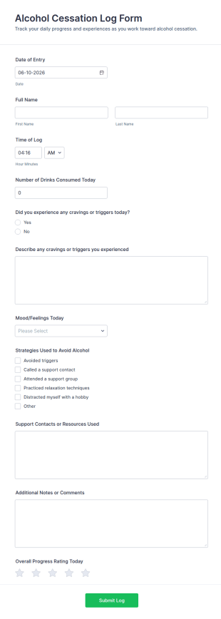 Alcohol Cessation Log Form Template