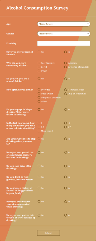 Alcohol Consumption Survey Form Template