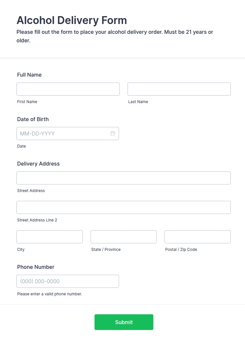 Alcohol Delivery Form Template | Jotform