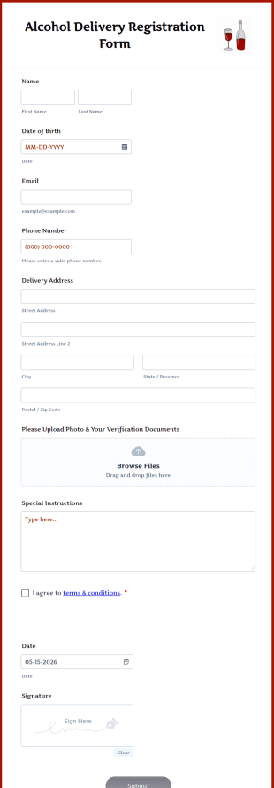 Alcohol Delivery Registration Form Template