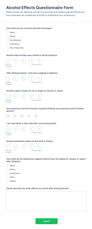 Alcohol Effects Questionnaire (AEQ) Form Template