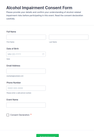 Alcohol Impairment Consent Form Template