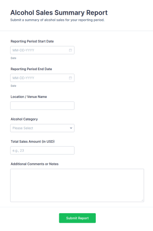 Alcohol Sales Summary Report Form Template
