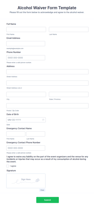 Alcohol Waiver Form Template
