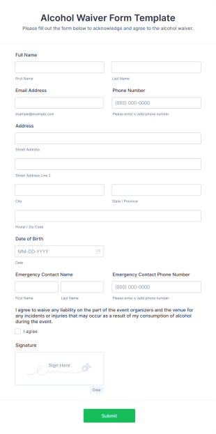 Alcohol Waiver Form Template