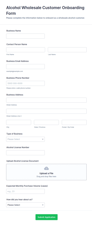 Alcohol Wholesale Customer Onboarding Form Template
