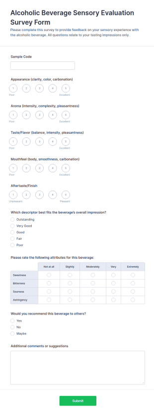 Alcoholic Beverage Sensory Evaluation Survey Form Template