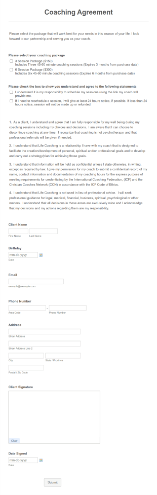 Alejandra Agreement Form Template