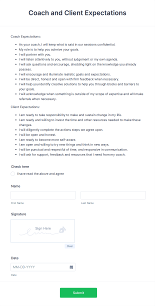 Coach And Client Expectations Form Template