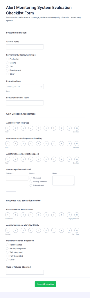 Alert Monitoring System Evaluation Checklist Form Template