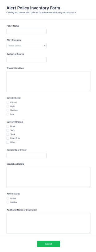 Alert Policy Inventory Form Template
