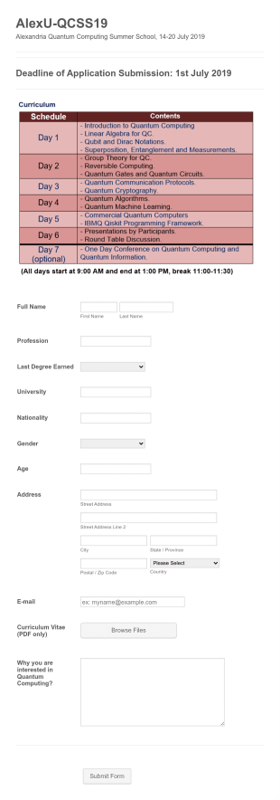 AlexU QCSS19 Form Template