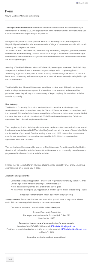 Aleyris Martínez Memorial Scholarship Form Template