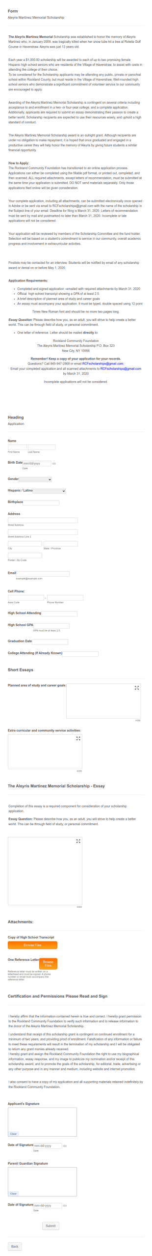 Aleyris Martínez Memorial Scholarship Form Template