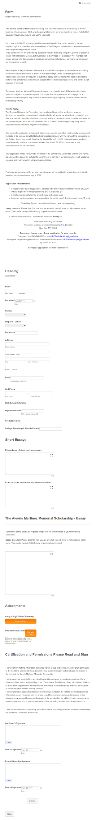 Aleyris Martínez Memorial Scholarship Form Template