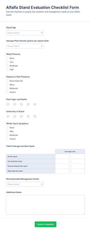 Alfalfa Stand Evaluation Form Template