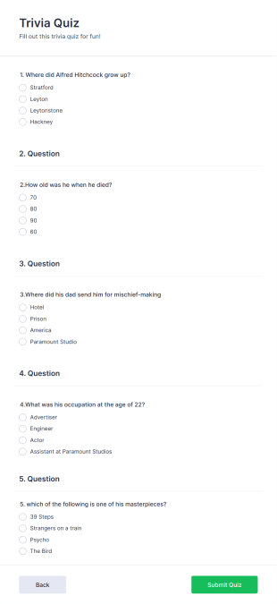 Alfred Hitchcock Quiz Template Form Template