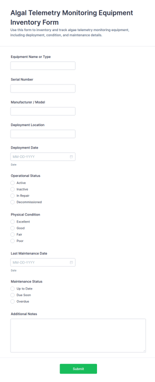 Algal Telemetry Monitoring Equipment Inventory Form Template
