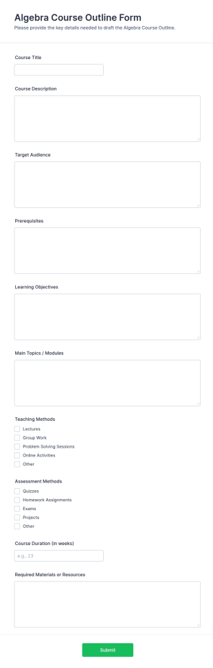 Algebra Course Outline Form Template