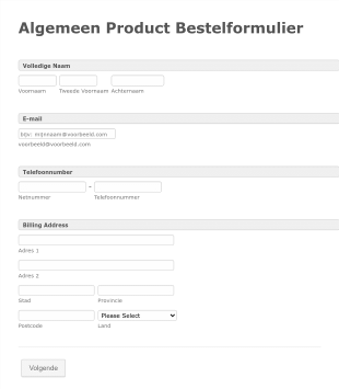 Algemeen Product Bestelformulier Form Template