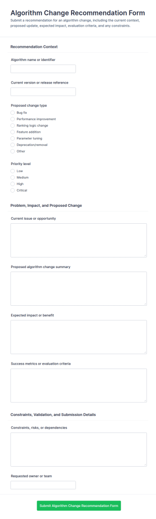 Algorithm Change Recommendation Form Template