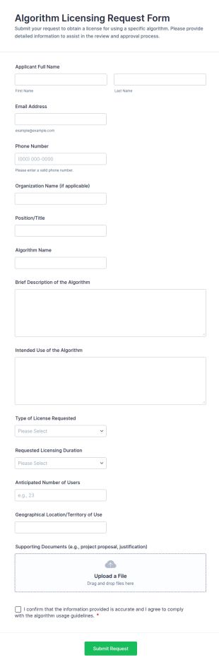 Algorithm Licensing Request Form Template