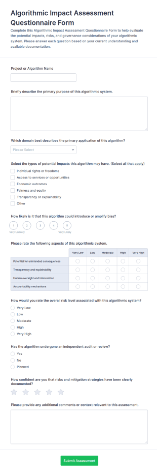 Algorithmic Impact Assessment Questionnaire Form Template