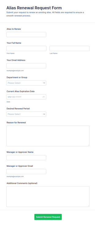 Alias Renewal Request Form Template