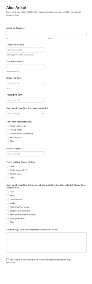 Alıcı Anketi Form Şablonu
