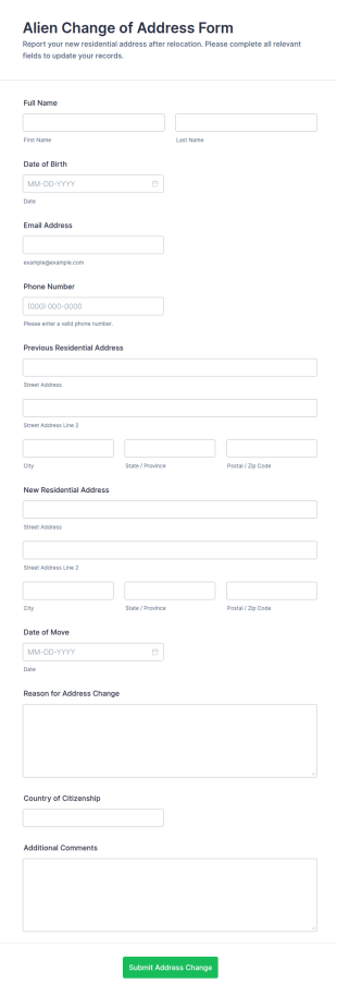 Alien Change Of Address Form Template