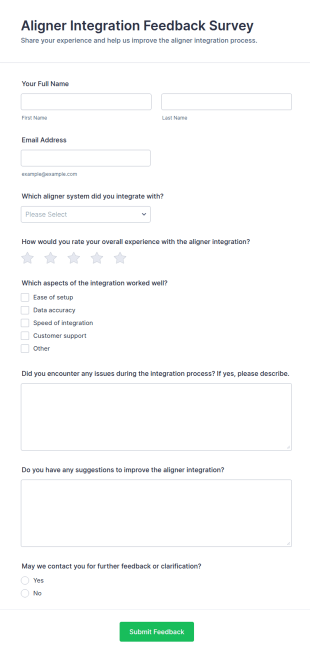 Aligner Integration Feedback Survey Form Template