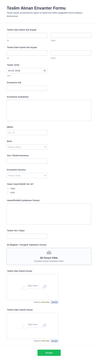 Alım Envanteri Formu 📝 Form Şablonu