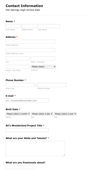 Alis Wonderland Team East Members Form Template